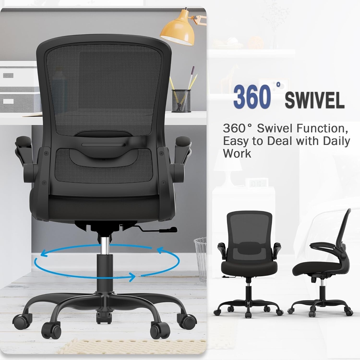 Ergonomic Mesh Office Chair with Adjustable Lumbar Support & Flip-Up Armrests