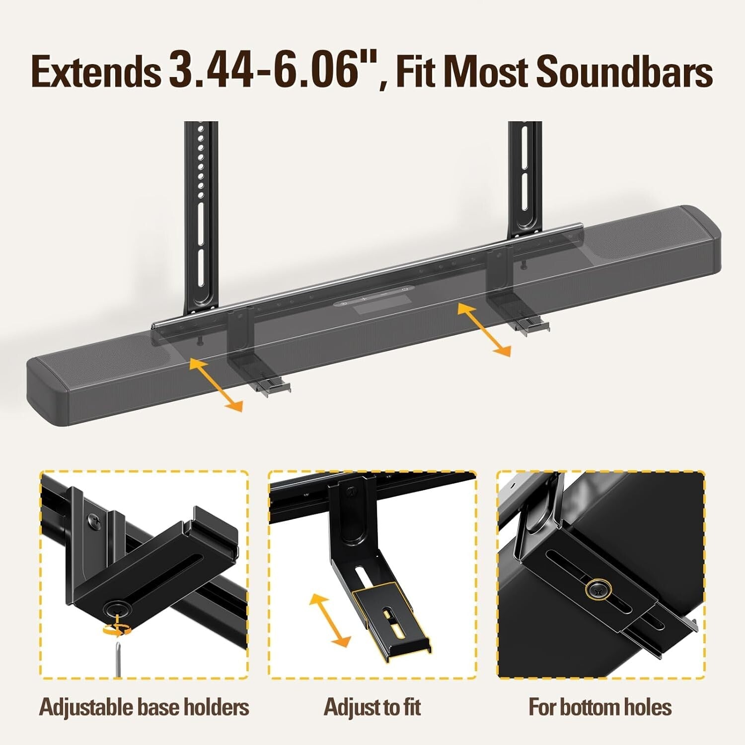 Adjustable Soundbar Mount for Most Brands, Space-Saving Design for Smart Homes