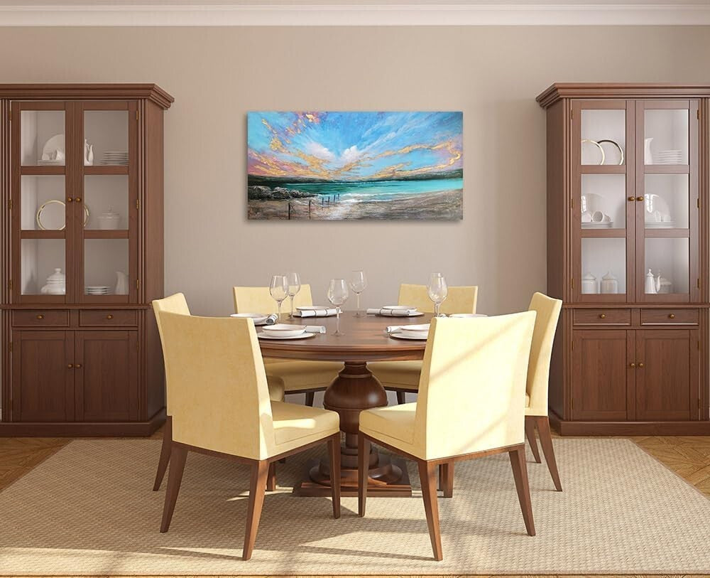 Vibrant Abstract Ocean Teal Wall Art - 40"x20" Textured Canvas for All Rooms