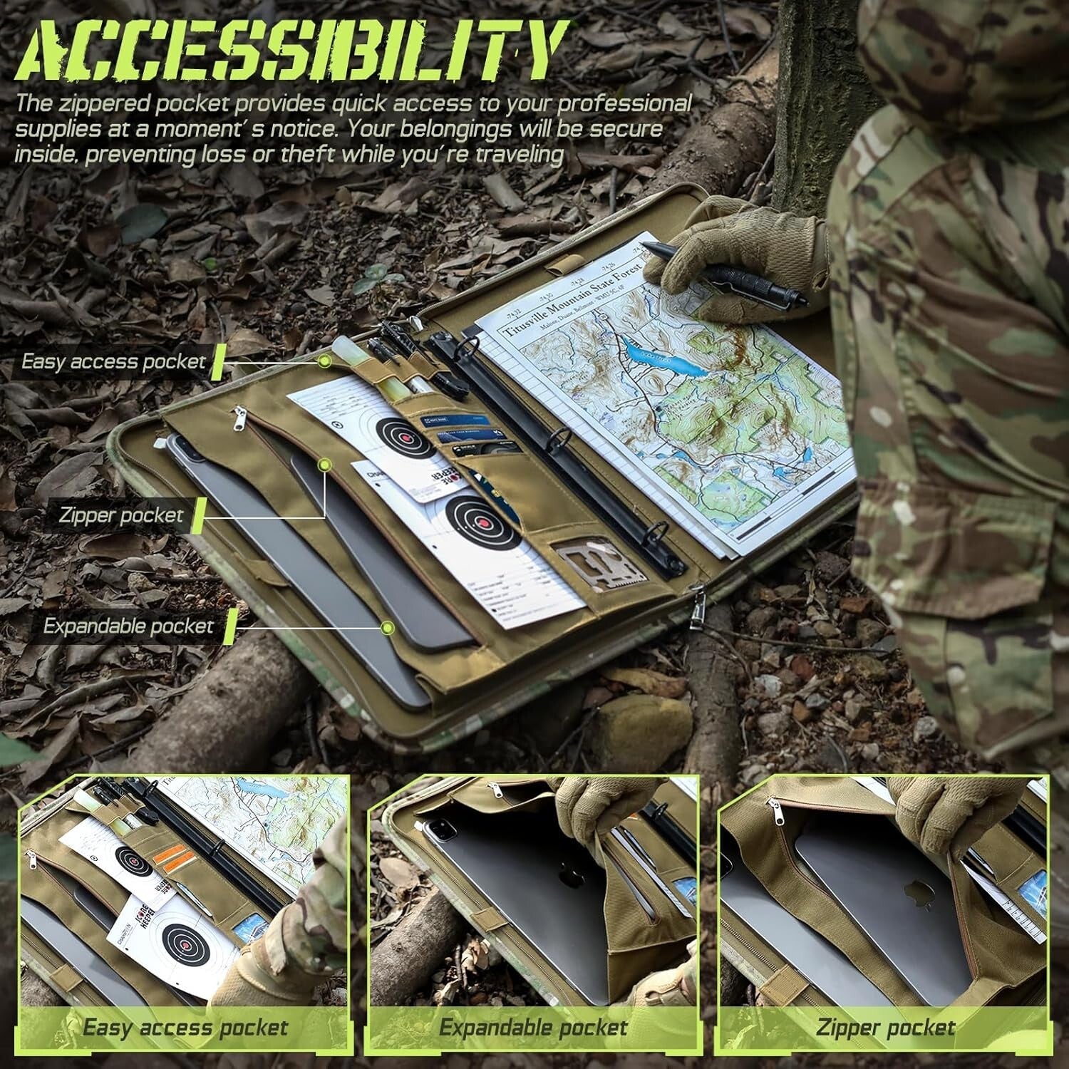 Versatile Tactical Notebook with Zipper Closure - Ideal for Outdoor Adventures