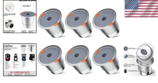 Eco-Friendly Stainless Steel Reusable K Cup Filters for Keurig Makers - 6 Count