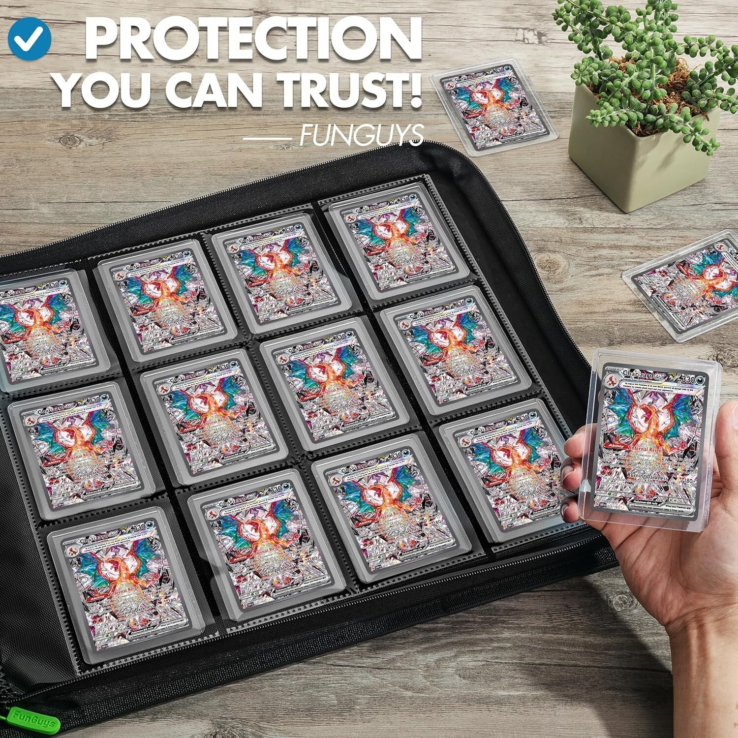 Durable 384 Card Toploader Binder with Water-Resistant Cover and Zipper Closure