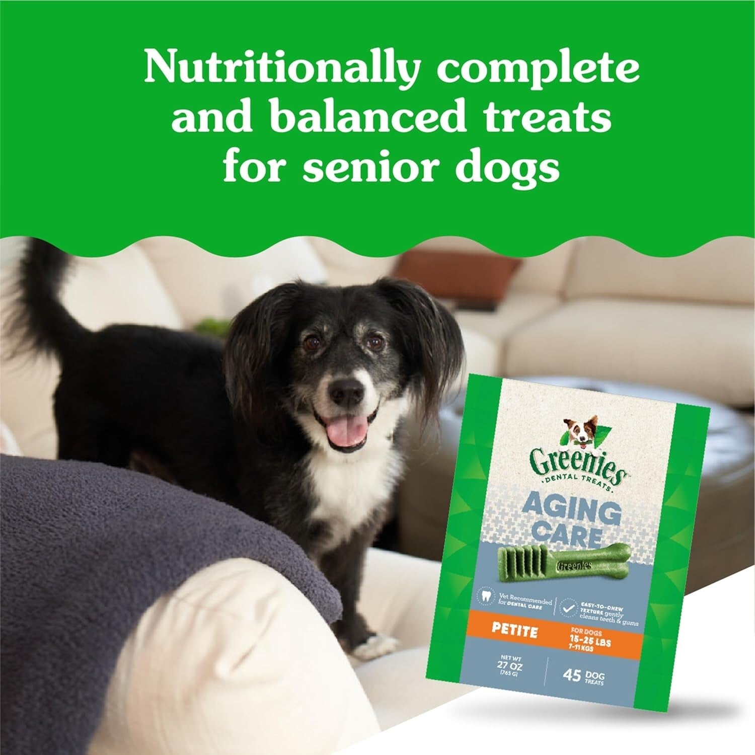 Natural Dental Dog Chews for Seniors - 27 oz Petite Size, Mouth-Wowing Flavor