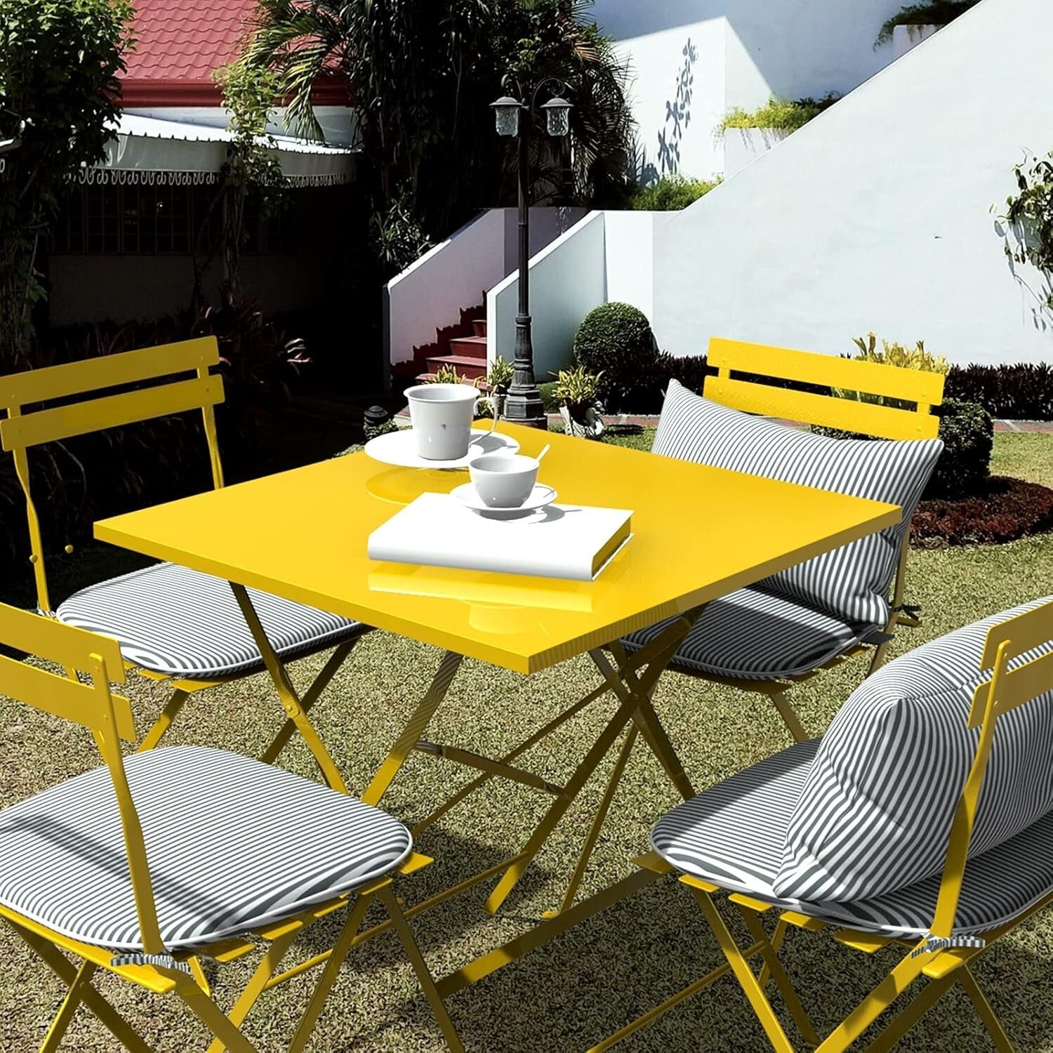 Stylish Grey Strip Seat Cushions for Indoor/Outdoor Chairs - Set of 2 Easy Care