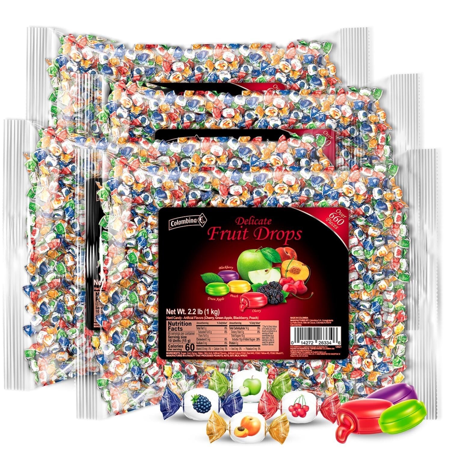 Bulk Pack of 4 Delicious Fruit Drops - 2.2lbs of Assorted Candies to Enjoy