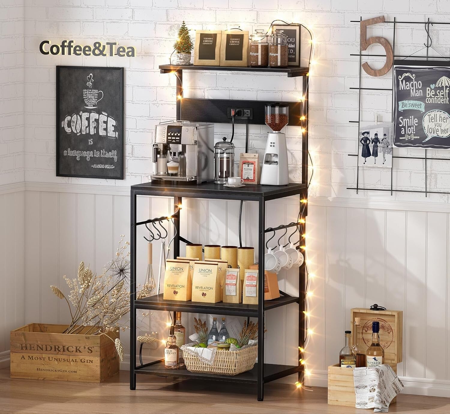 Functional Microwave Stand with Storage and Adjustable Shelves - Black Finish