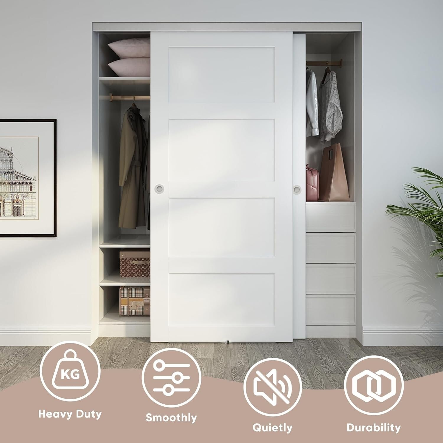 Bypass Door Hardware Set 72" for 2 Doors - Quietly Operating Aluminum Track