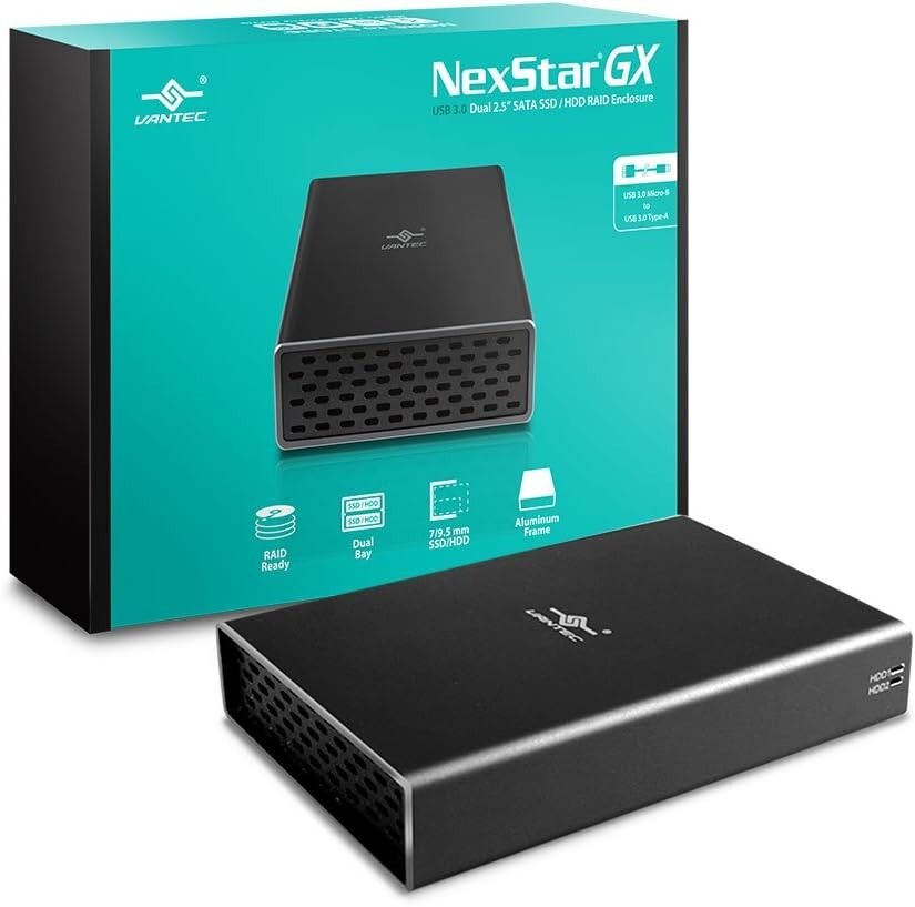 Compact Nexstar GX Dual 2.5" SATA RAID Enclosure - Ultra-Fast 5000Mbps Transfer