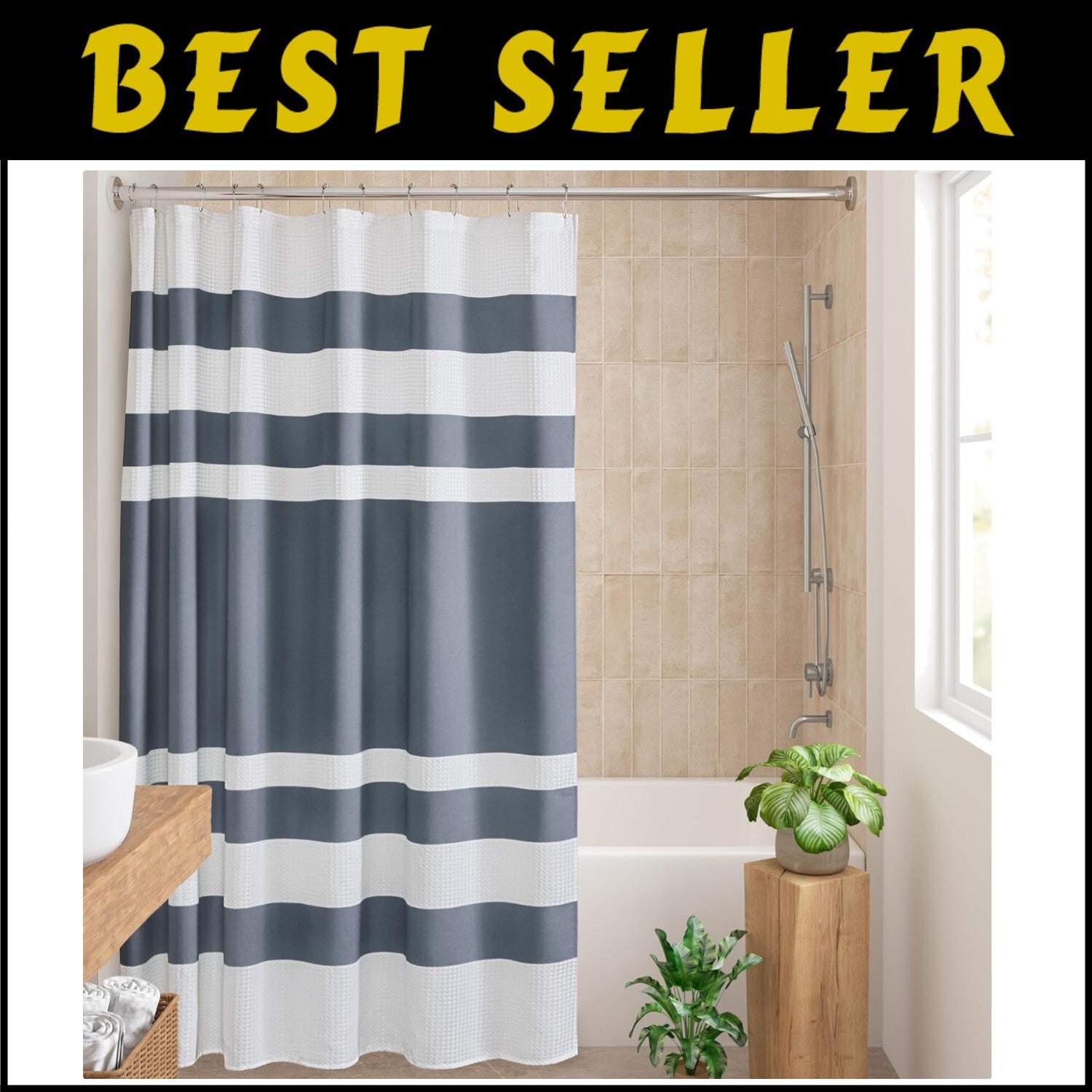 Spa-Quality Indigo Waffle Weave Shower Curtain - 72x84 Modern Bathroom Elegance