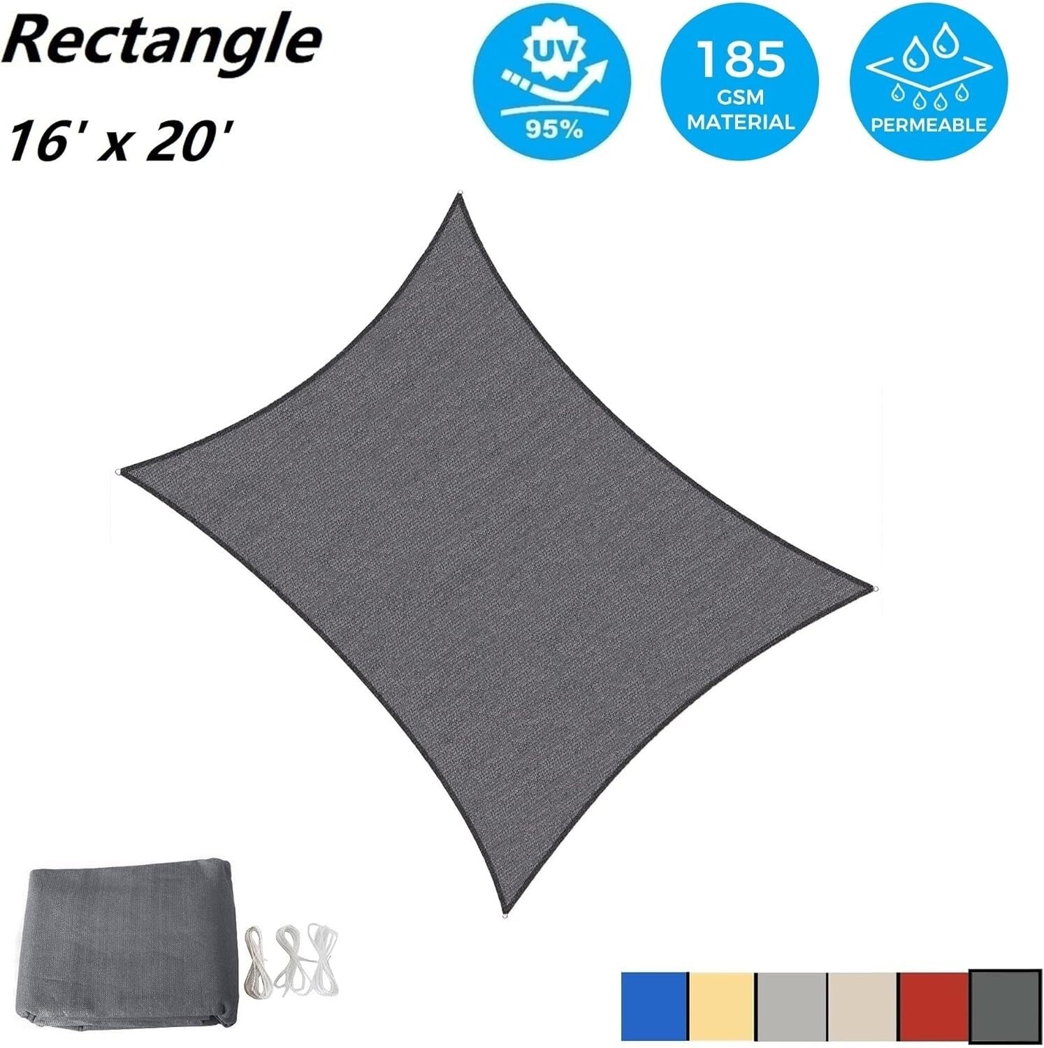 Lightweight UV-Blocking 16' x 20' Graphite Shade Sail for Stylish Outdoor Living