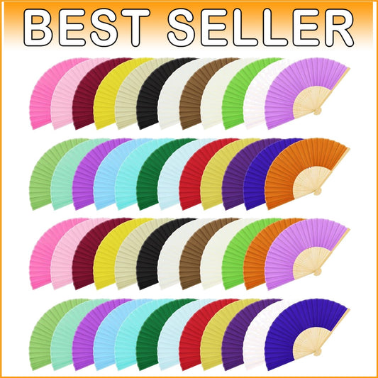 Elegant Handheld Folding Fans - 48 Assorted Color Silk Bamboo for Summer Events