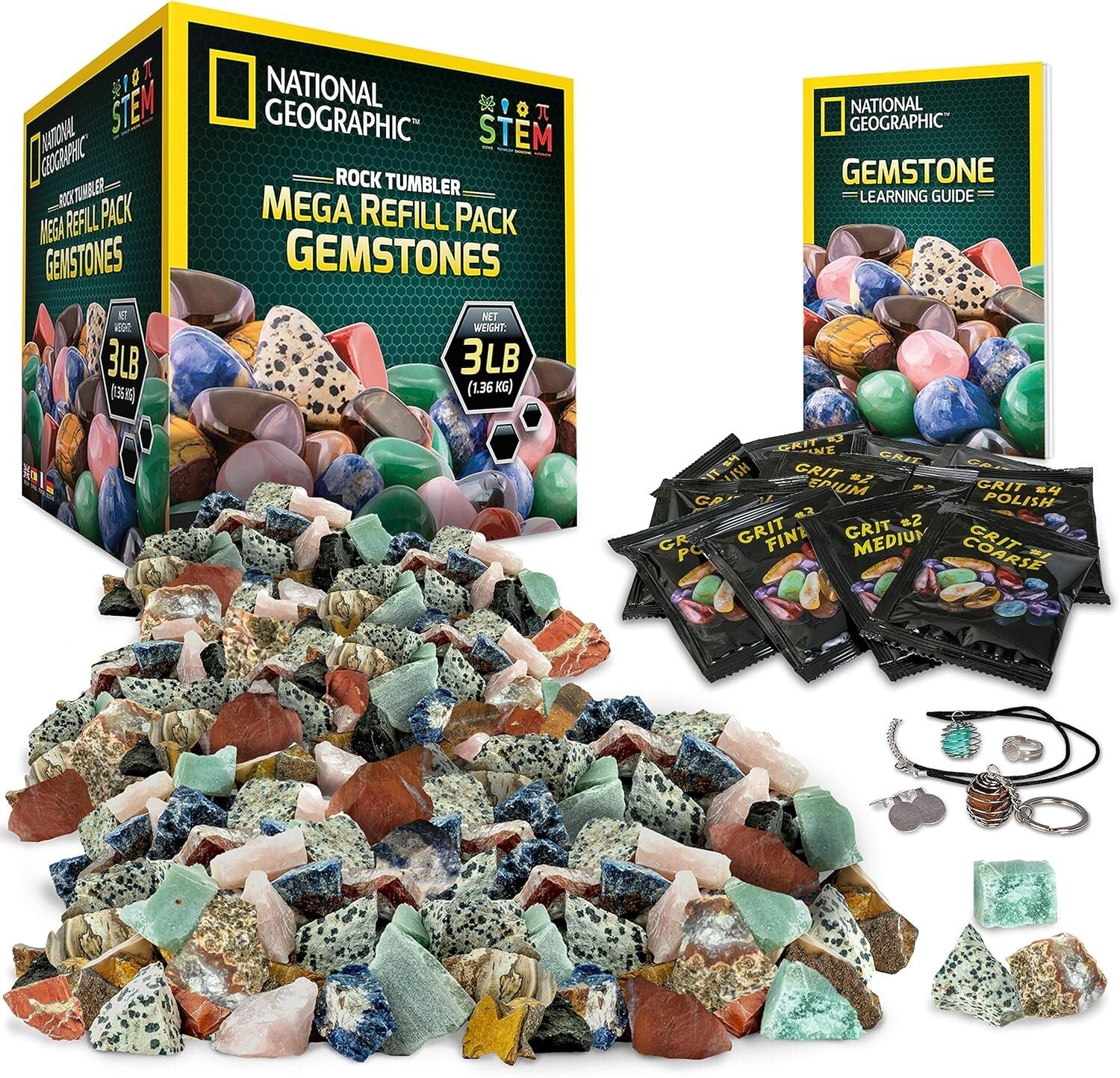 Educational Rock Tumbler Refill Kit - 3lbs Rough Stones & Crafting Supplies