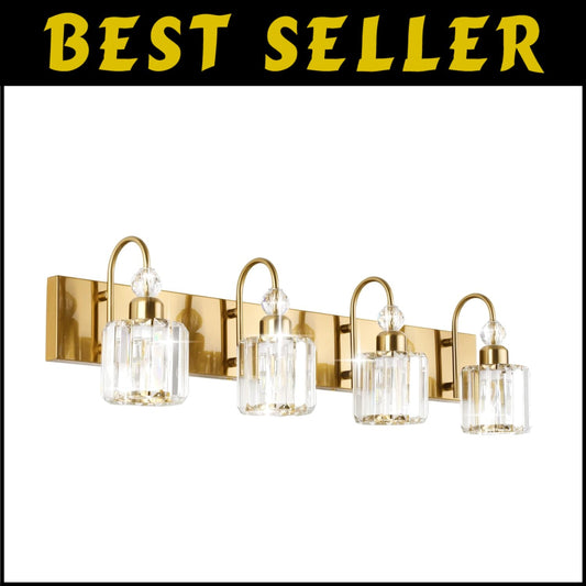 Contemporary 4-Light Bathroom Wall Lighting with Crystal Shades & Touch Control