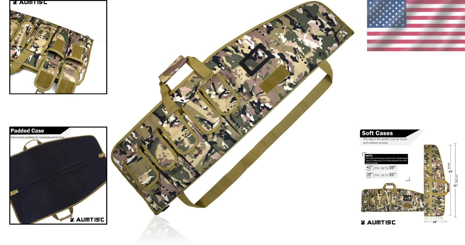 Tactical Soft Gun Case, 42" Camouflage Rifle Bag with 5 Pouches & Sling