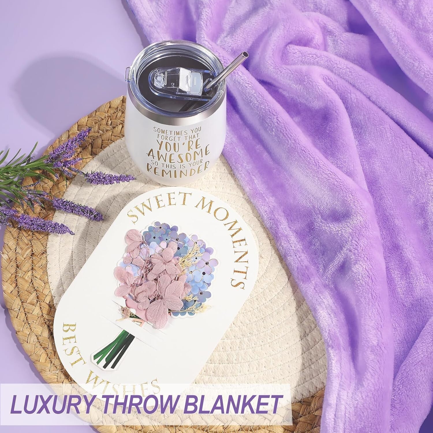 Self-Care Spa Gift Set: Flannel Blanket, Bath Bombs & Essentials for Her