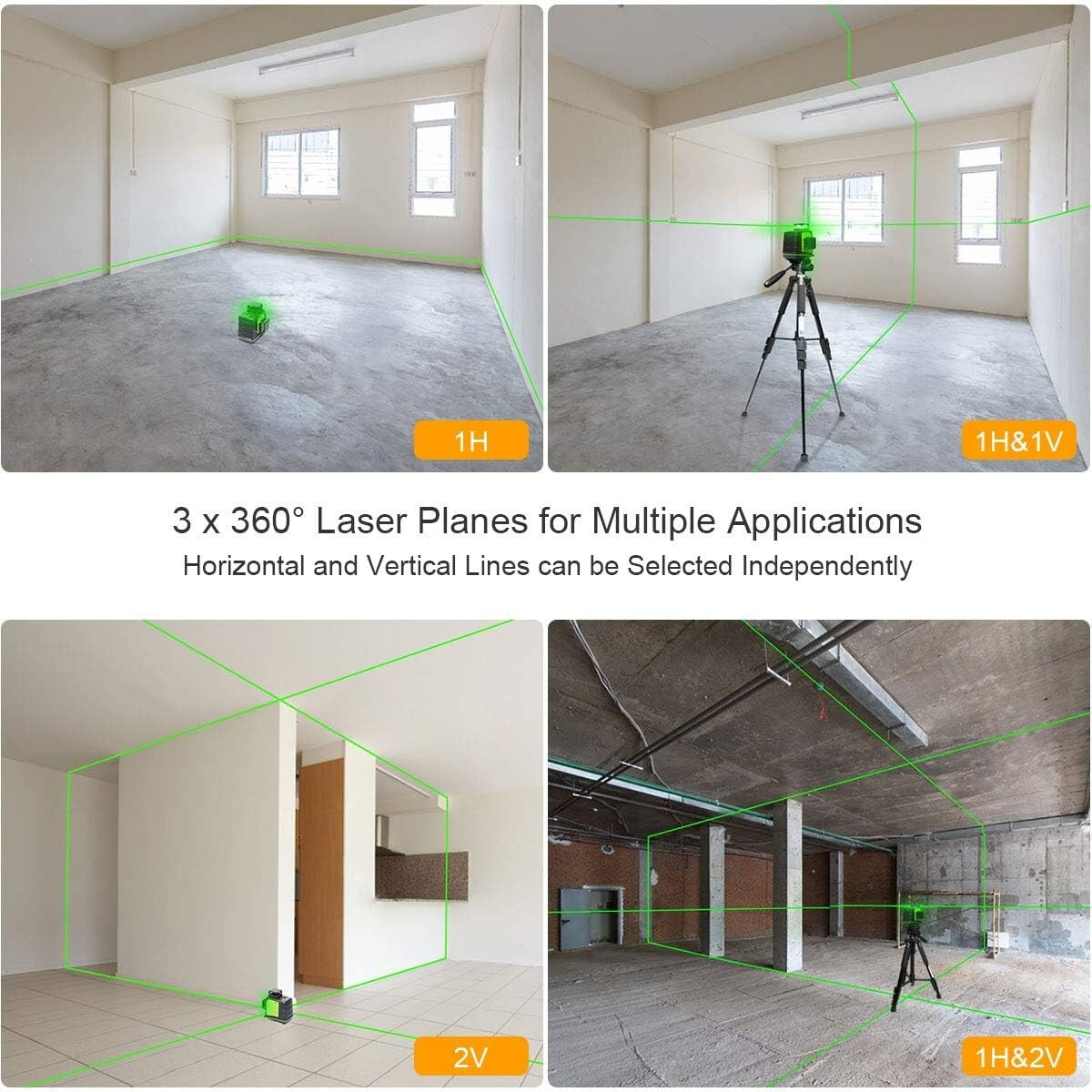 Professional 3-Plane Laser Level with 360° Green Beam for Construction Tasks