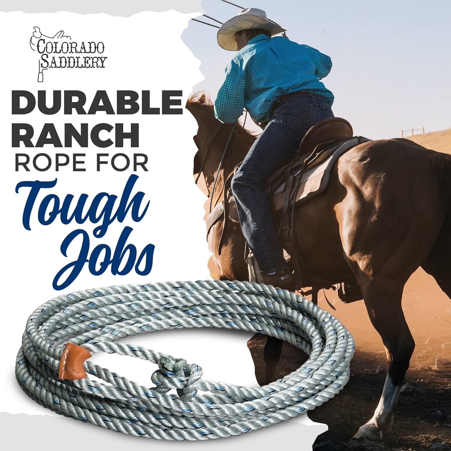 Durable Silver Dot Ranch Rope with Leather Burner - Perfect for Roping Tasks