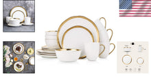 Load image into Gallery viewer, Luxury White &amp; Gold Rim Porcelain Dinnerware, 16-Piece Set for Stylish Hosting