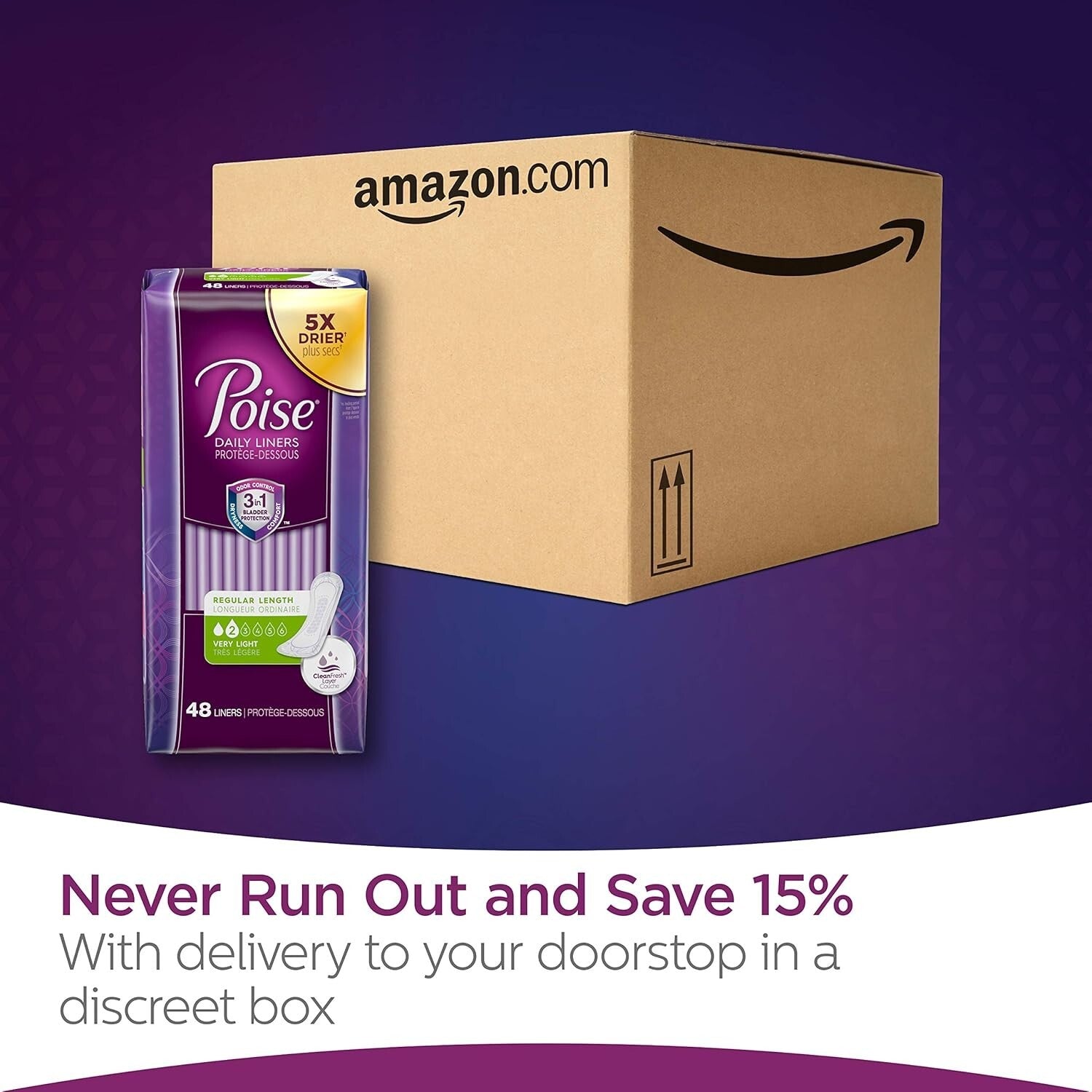 Discreet Long Micro Liners for Light Bladder Leaks - 50 Pack, Unscented Comfort