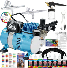 Load image into Gallery viewer, Complete Airbrushing System: Dual Fan Compressor &amp; 6 Colors Acrylic Paint Set