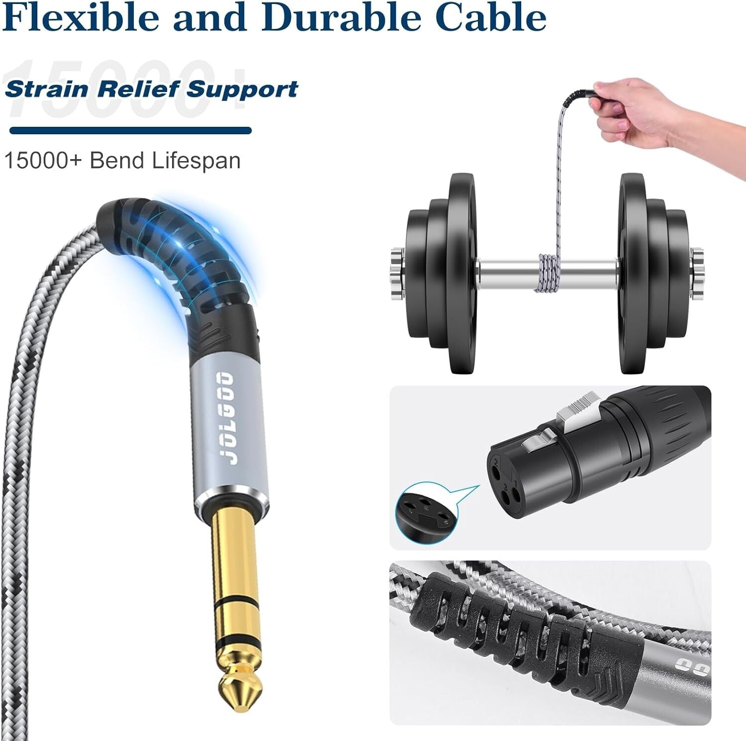 50FT XLR Female to 1/4 TRS Balanced Cable, 2 Pack for Professional Audio