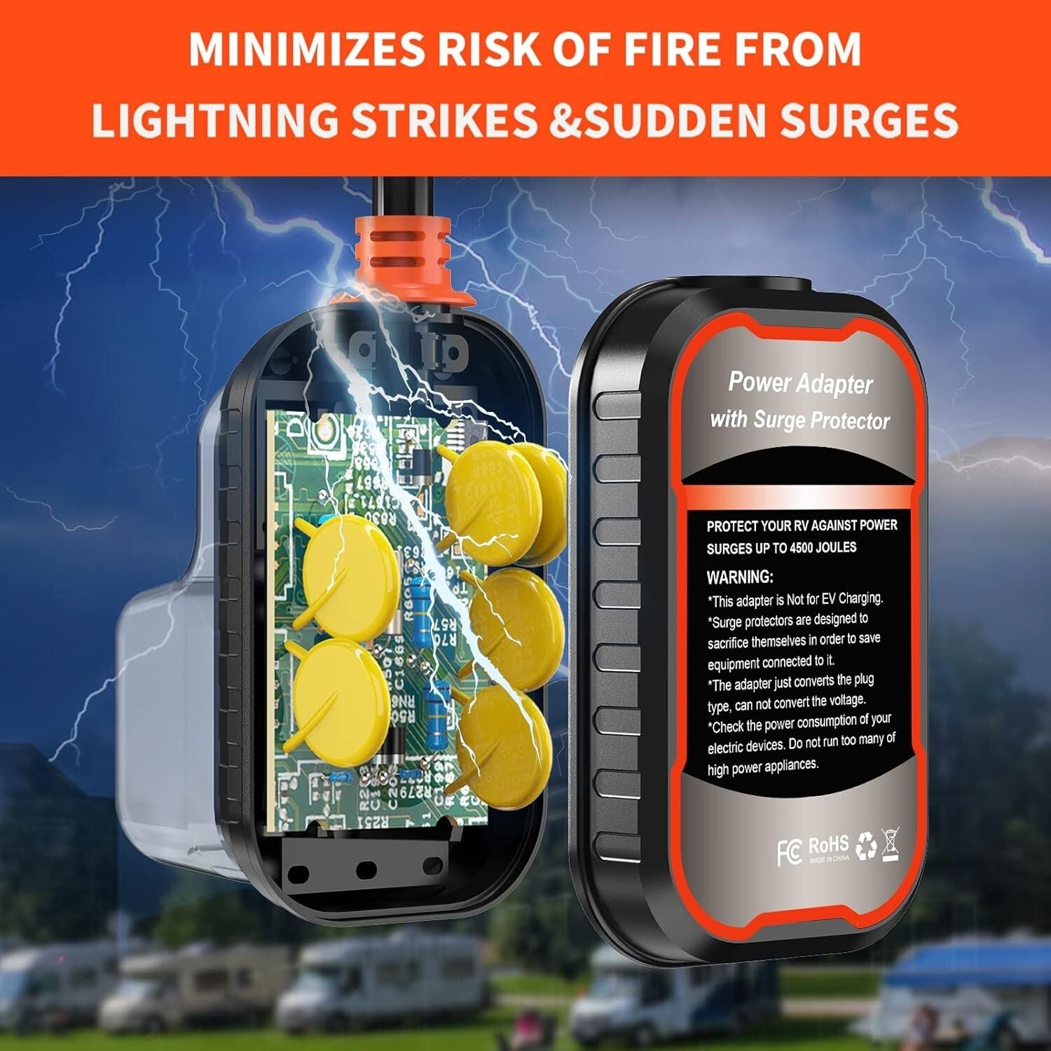 30A to 50A RV Power Adapter with LED Indicator & Waterproof Design for Campers