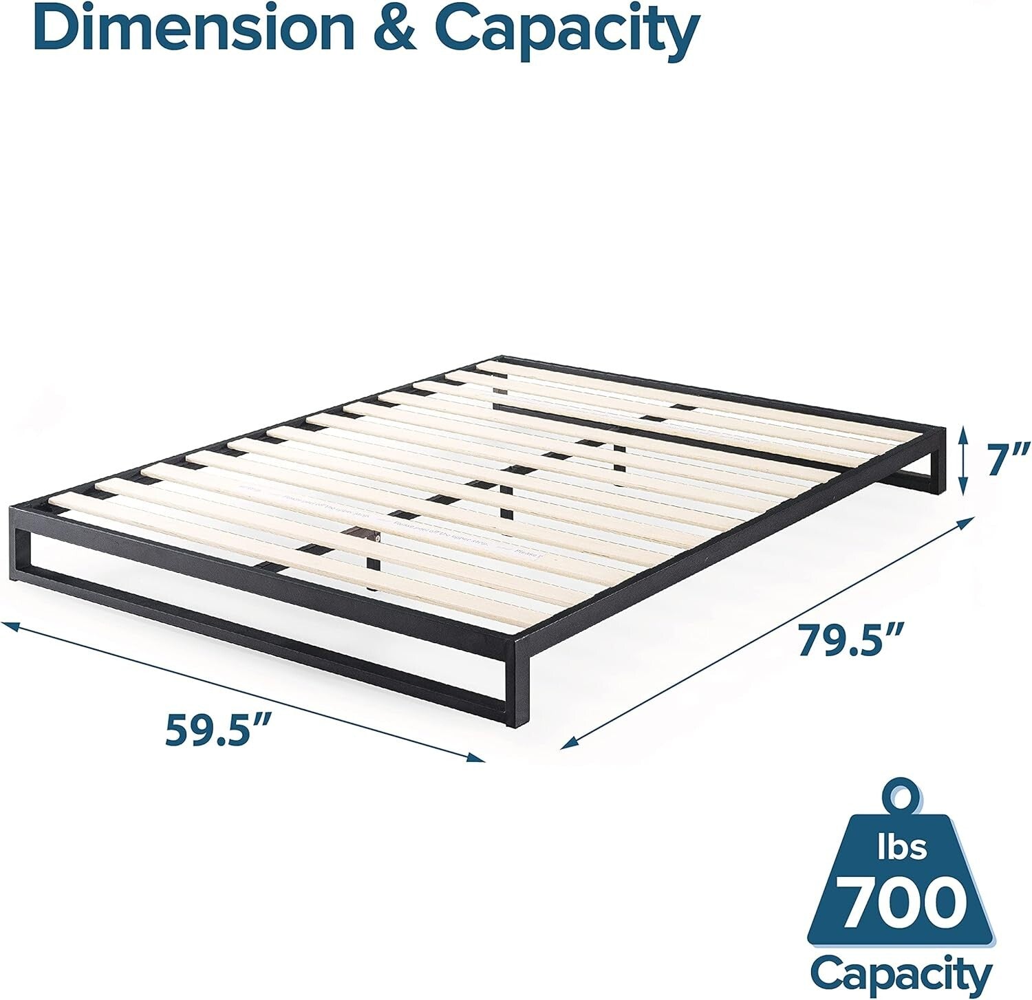 Trisha 7-Inch Queen Metal Platform Bed Frame with Wood Slat Support - Black