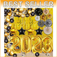 Load image into Gallery viewer, Reusable 2023 Graduation Balloon Arch Kit - Gold &amp; Black Decorations Pack of 115