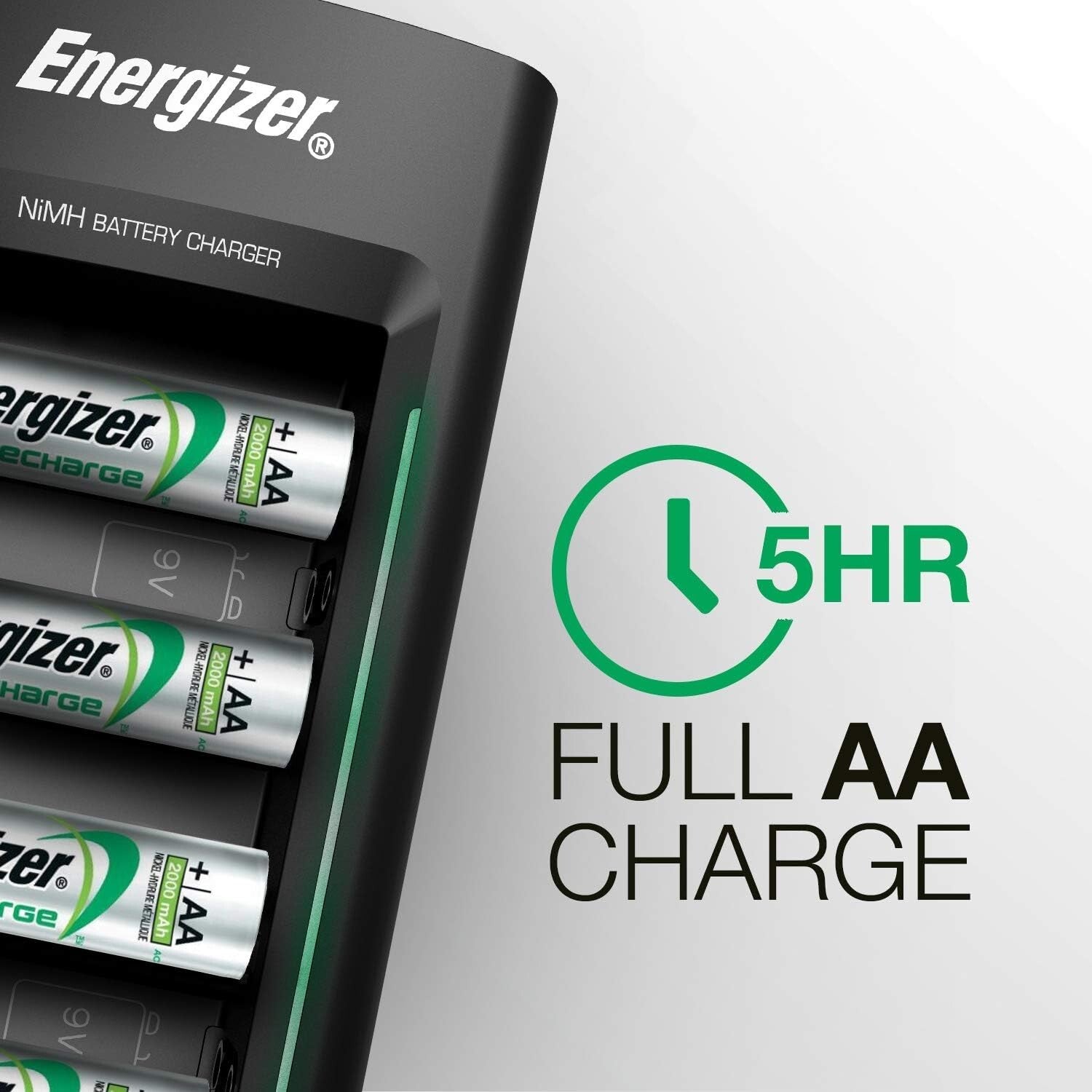 Efficient Multi-Size Battery Charging Station - Compatible with 2 AA, AAA & 9V