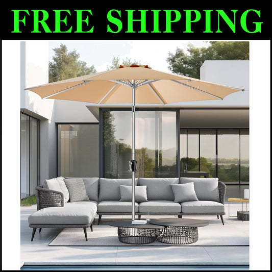 Elegant 9FT Market Umbrella with Heavy-Duty Aluminum Frame & Easy Crank Function