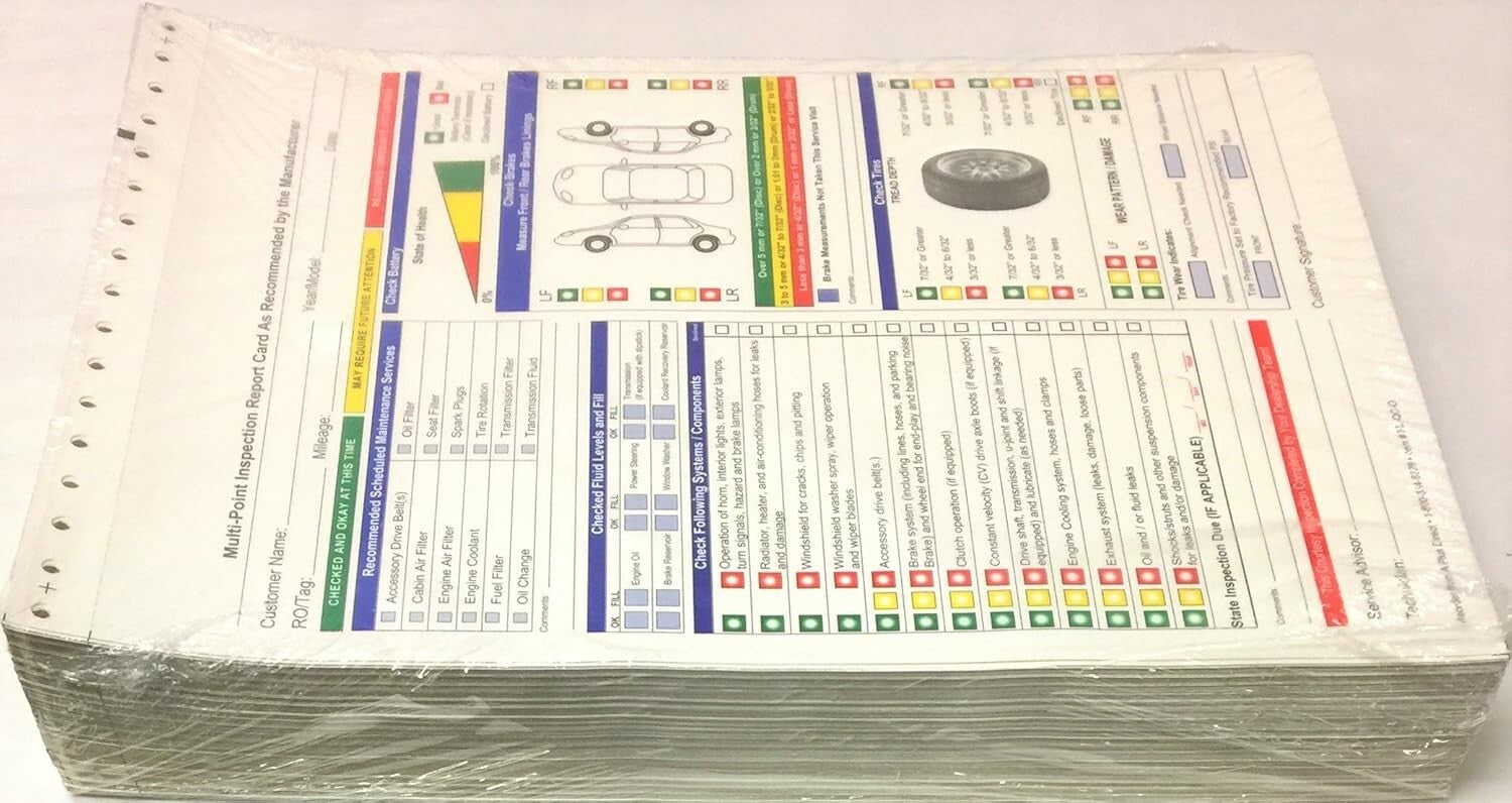 250 Carbonless Multi-Point Inspection Forms - Ideal for Vehicle Service Centers