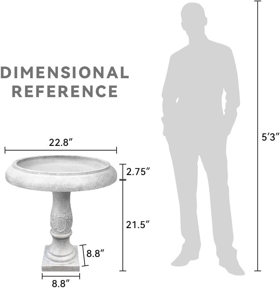 Classic 22.8" Concrete Birdbath with Flower Pattern - Durable Outdoor Beauty