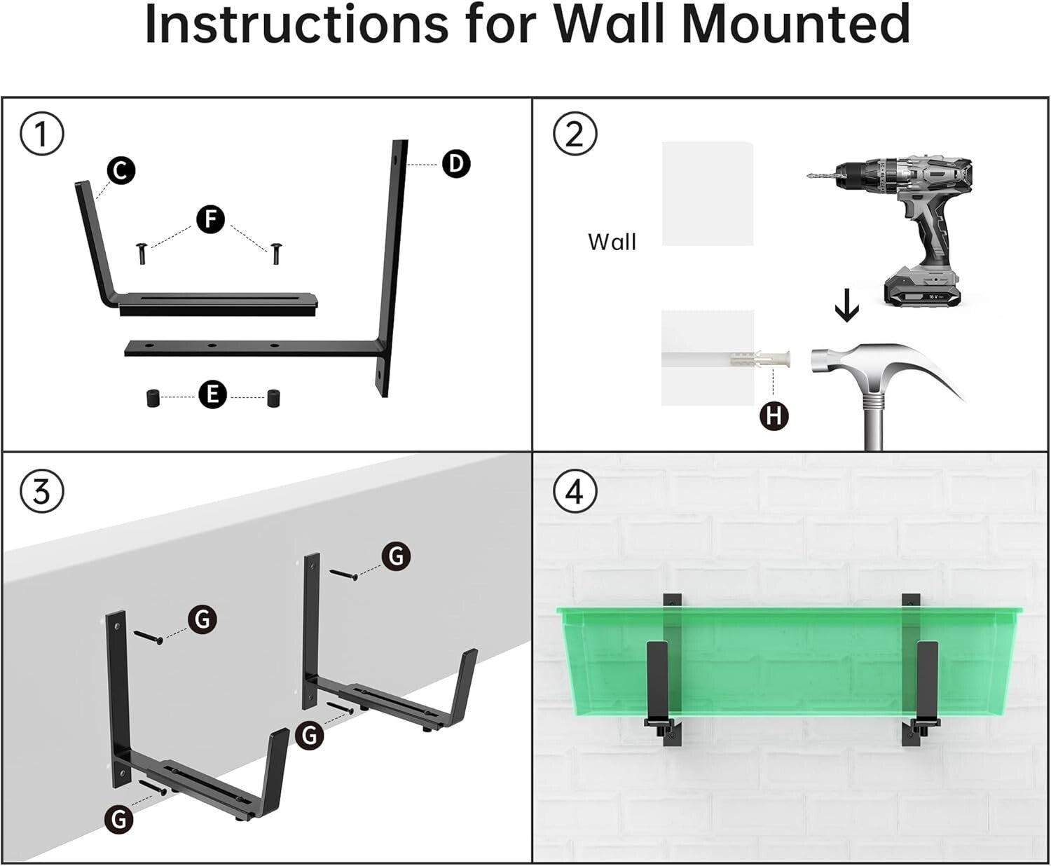 6 Adjustable Planter Box Brackets – Heavy Duty Wall & Railing Mounts, Black