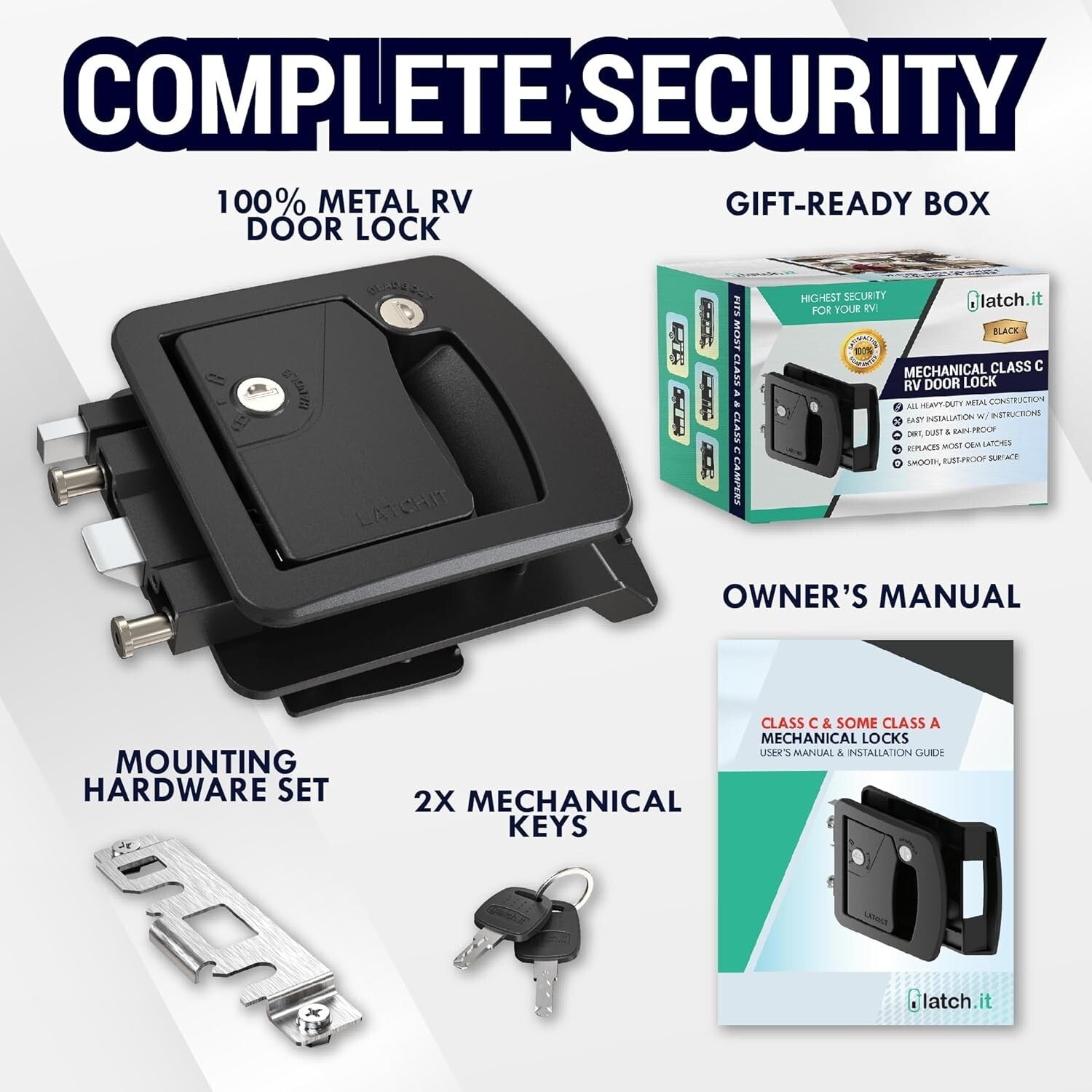 All-Metal RV Door Lock Replacement for Class C Campers – 2 Keys Included