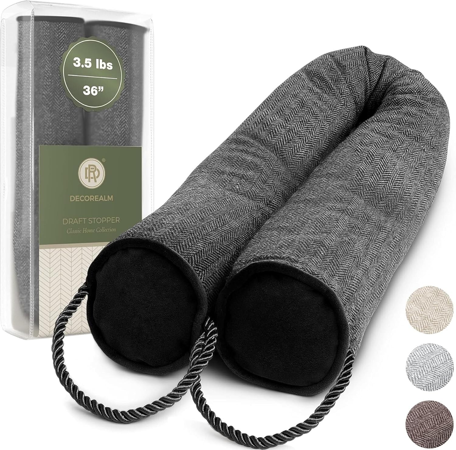 Designer Draft Blocker with Dual Satin Handles - 36" Home Insulation Solution