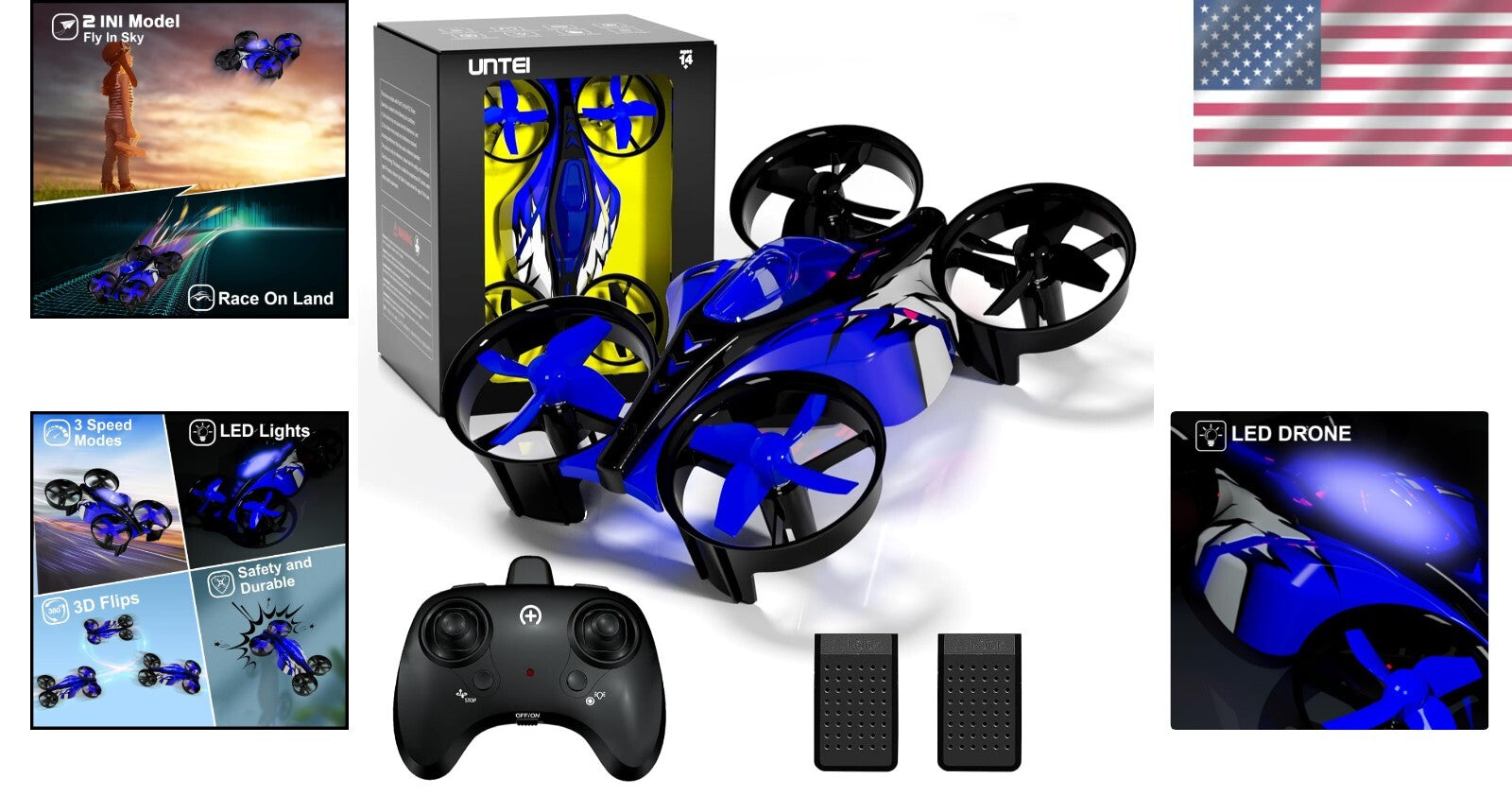Exciting 2-in-1 Mini Drone & Racing Car for Kids - Remote Control Fun in Blue!