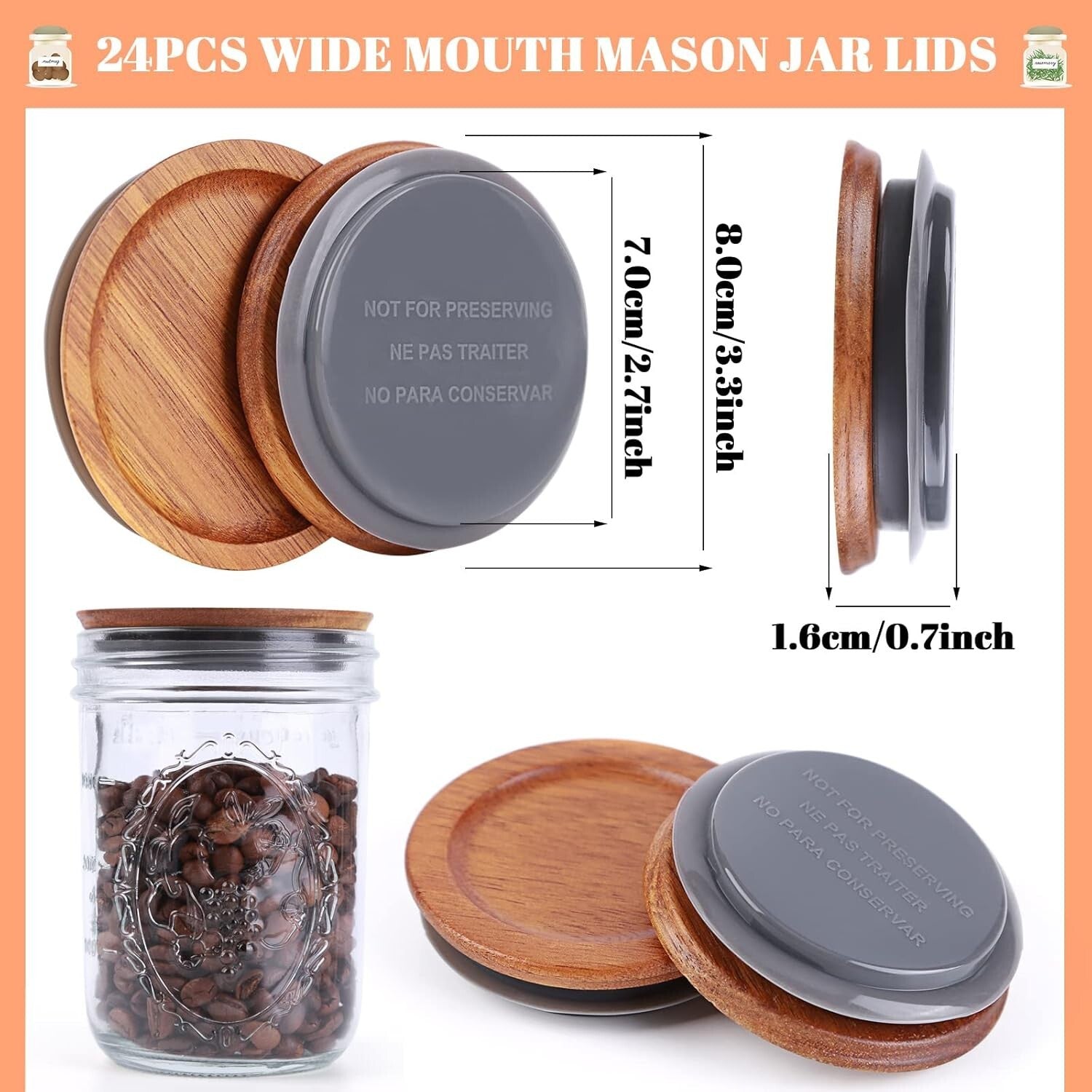 Elegant Bamboo Mason Jar Lids - 24 Pack for Organizing & Freshness Preservation