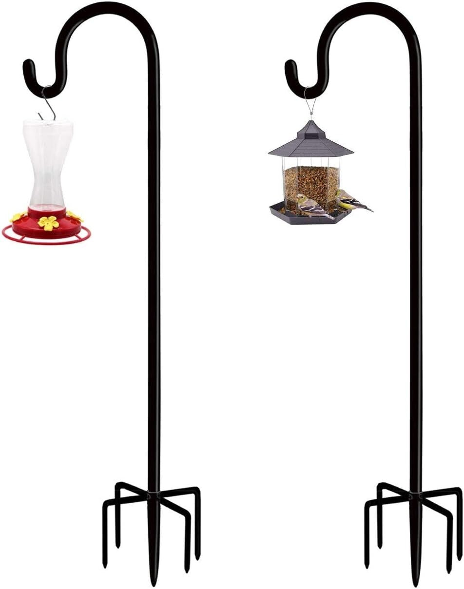 Adjustable Outdoor Shepherd Hook Stand, 5 Prong Base, 76 Inches Tall, 2 Packs