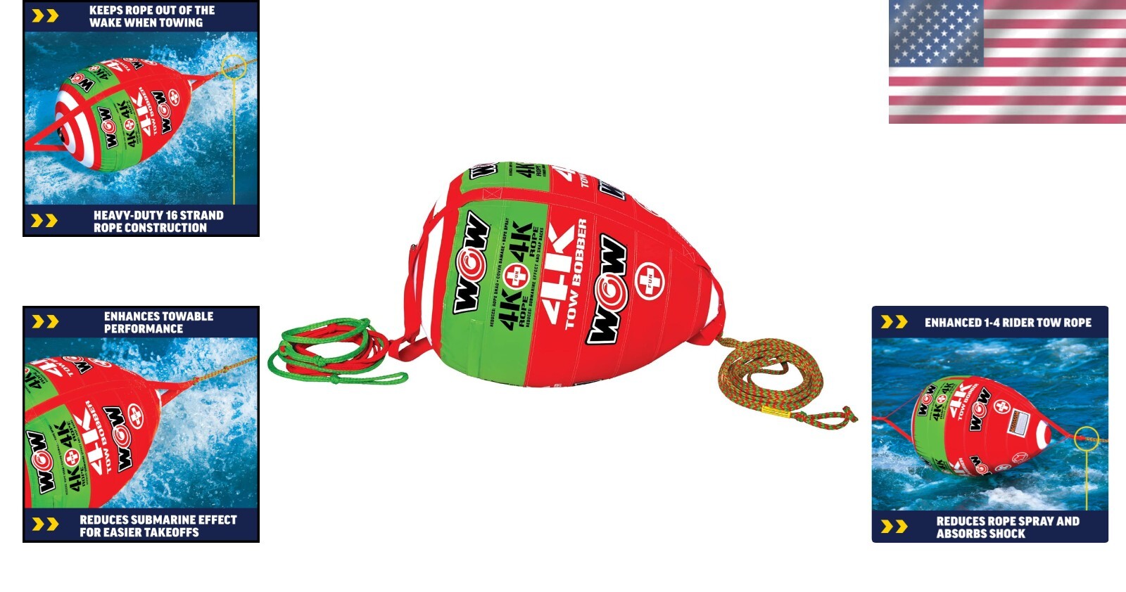 Heavy Duty 16-Strand Tow Rope with Bobber - Ideal For Deck Tubes & Wakeboarding