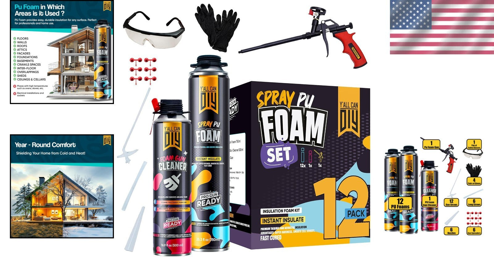 Expanding Spray Foam Insulation Kit for Gaps & Cracks - 240 Board Feet Coverage