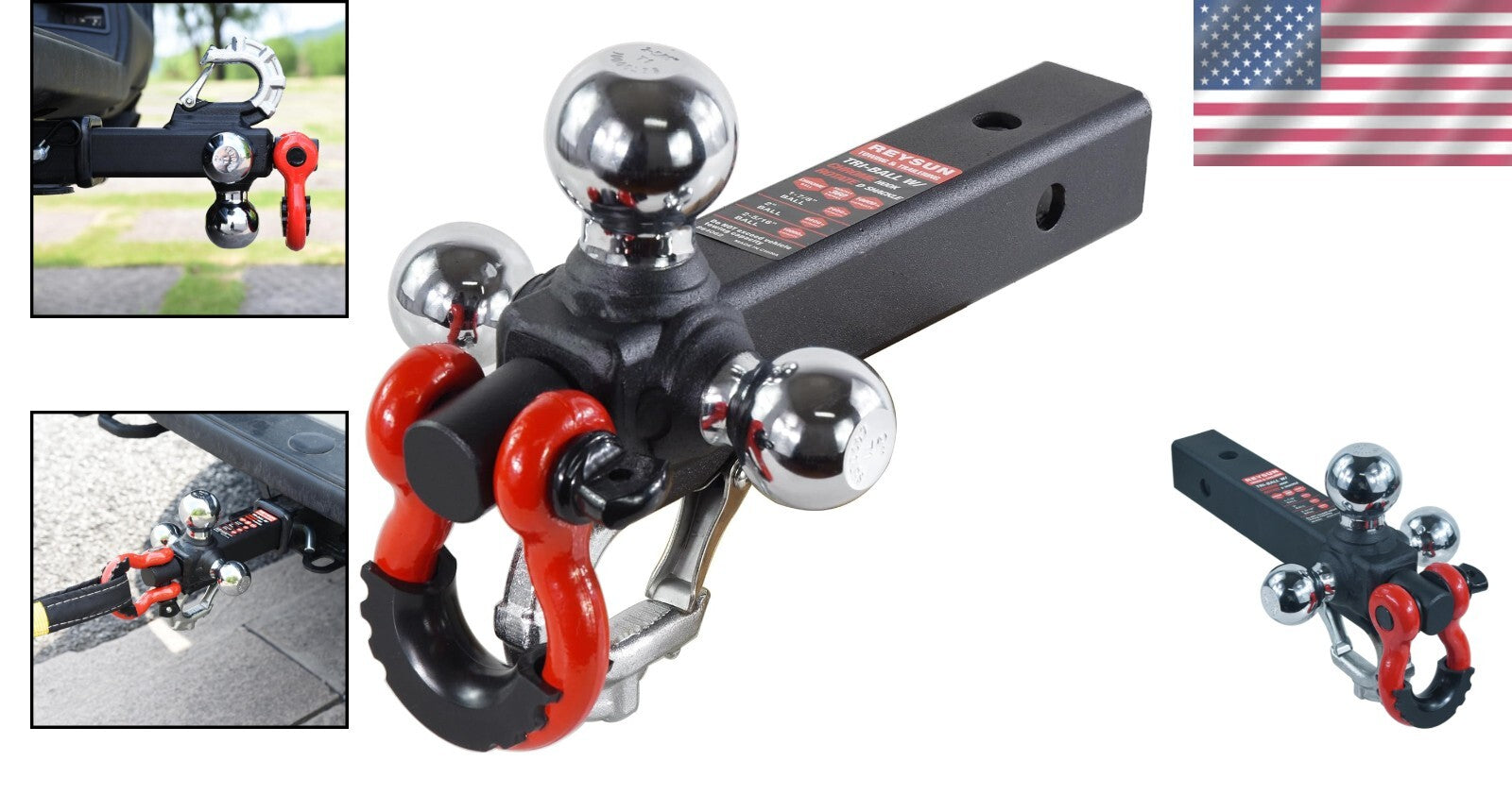 Rotatable Tow Shackle Tri-Ball Hitch - Heavy-Duty with 2" Receiver Compatibility