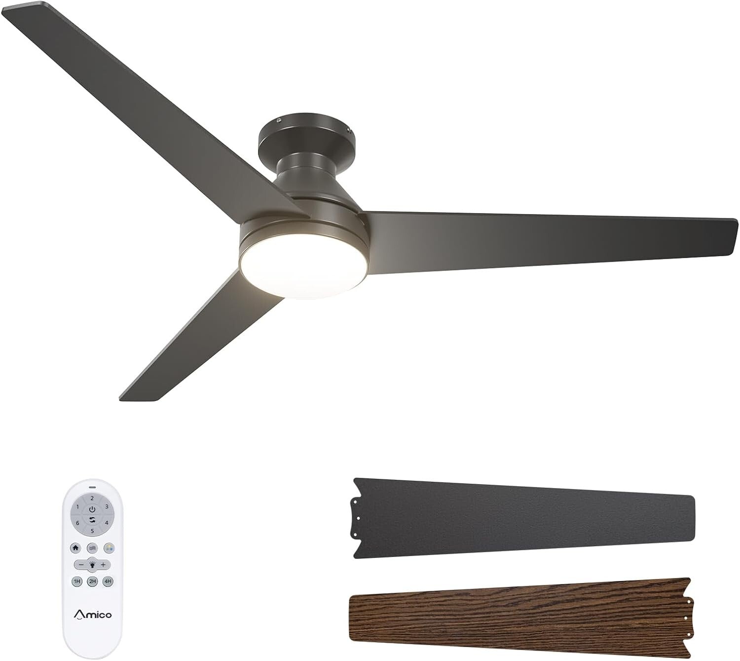 52 Inch Black Ceiling Fan with Lights & Remote - Quiet, Dimmable, Reversible