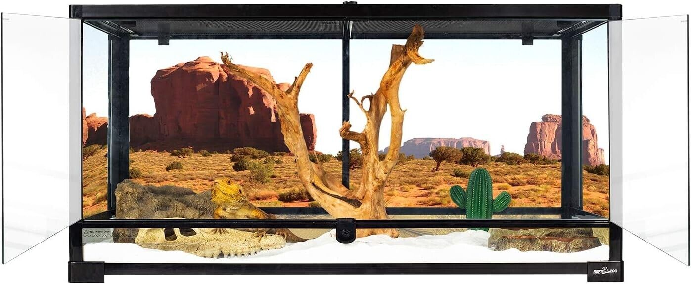 Easy-Access 50-Gallon Reptile Tank with Screen Ventilation & Double Door Design