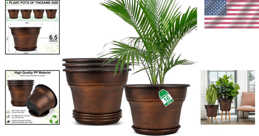 Classic Copper 16 Inch Planter Set - Drainage Holes for Healthier Houseplants