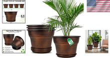 Load image into Gallery viewer, Classic Copper 16 Inch Planter Set - Drainage Holes for Healthier Houseplants