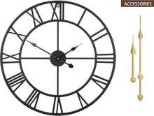 Load image into Gallery viewer, Large 24-Inch Silent Wall Clock - Rustic Round Metal Decor with Roman Numerals