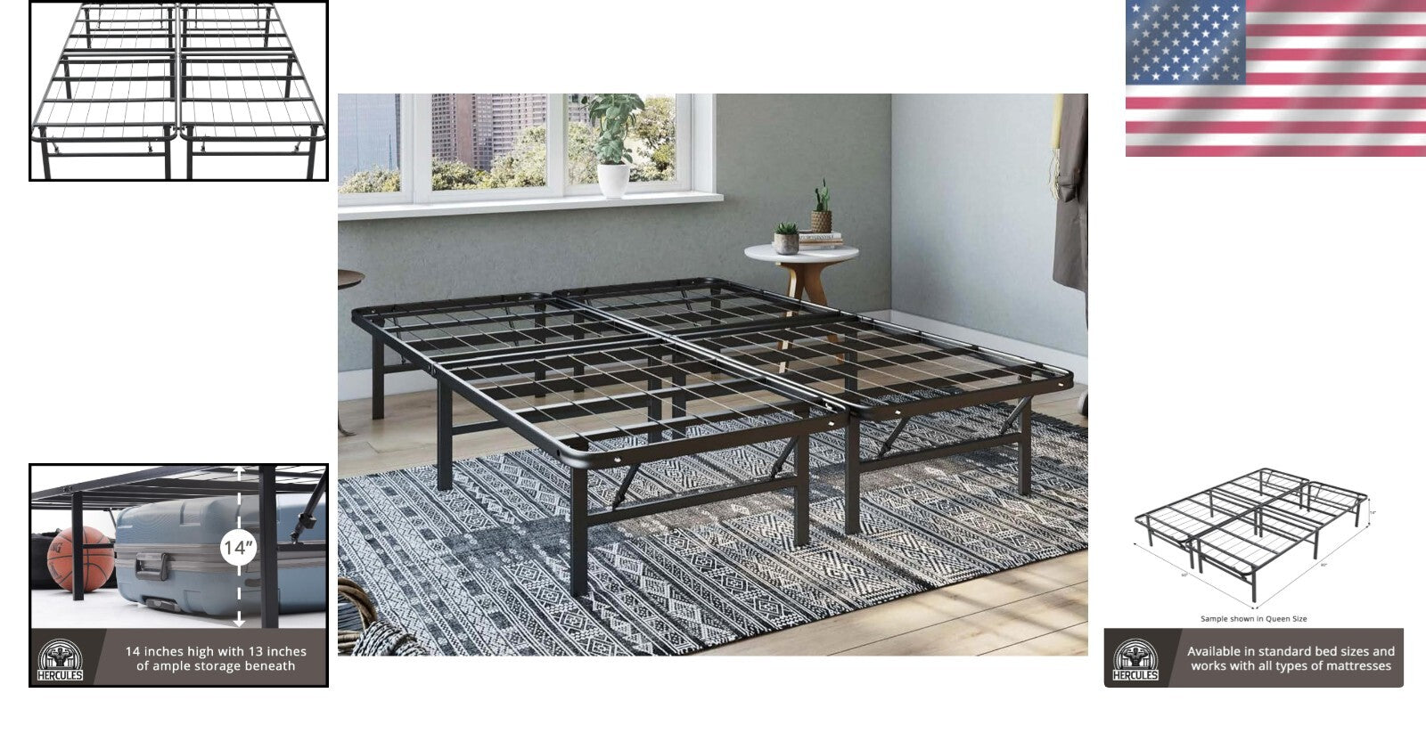Durable 14-Inch Metal Bed Frame for California King - Quick Setup & Stylish