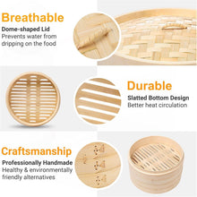 Load image into Gallery viewer, Authentic Bamboo Steamer with Extra Depth for Steaming Fish, Dumplings &amp; Veggies