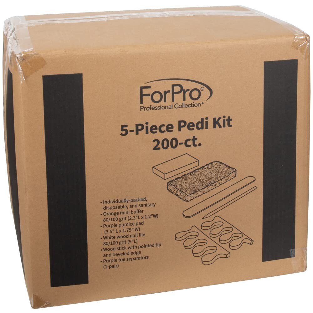 Individually Packed 5-Piece Pedi Kit with Wood Nail File & Pumice Pad - 200 Sets