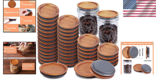 Elegant 36-Piece Acacia Wooden Lids for Wide Mouth Mason Jars - Airtight Seal
